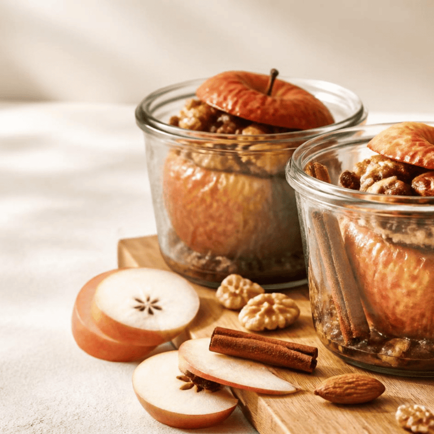 Bratapfel mit Frucht-Nuss-Füllung und winterlichen Gewürzen im WECK-Glas.