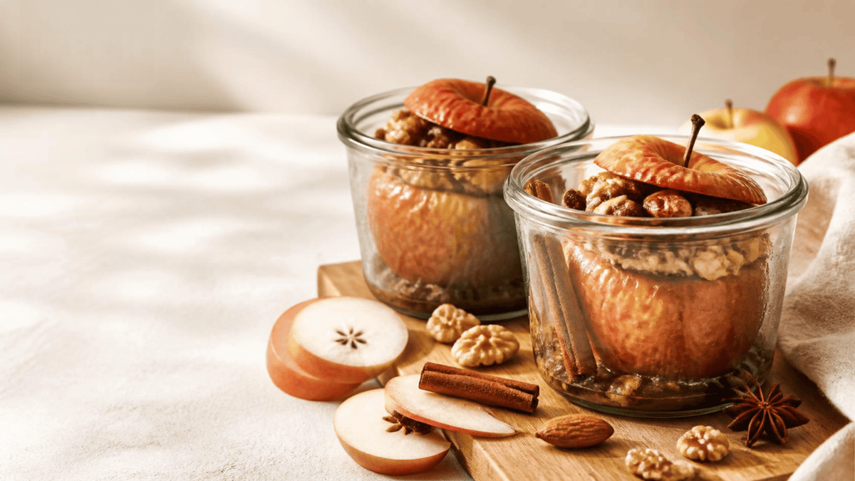 Bratapfel mit Frucht-Nuss-Füllung und winterlichen Gewürzen im WECK-Glas.