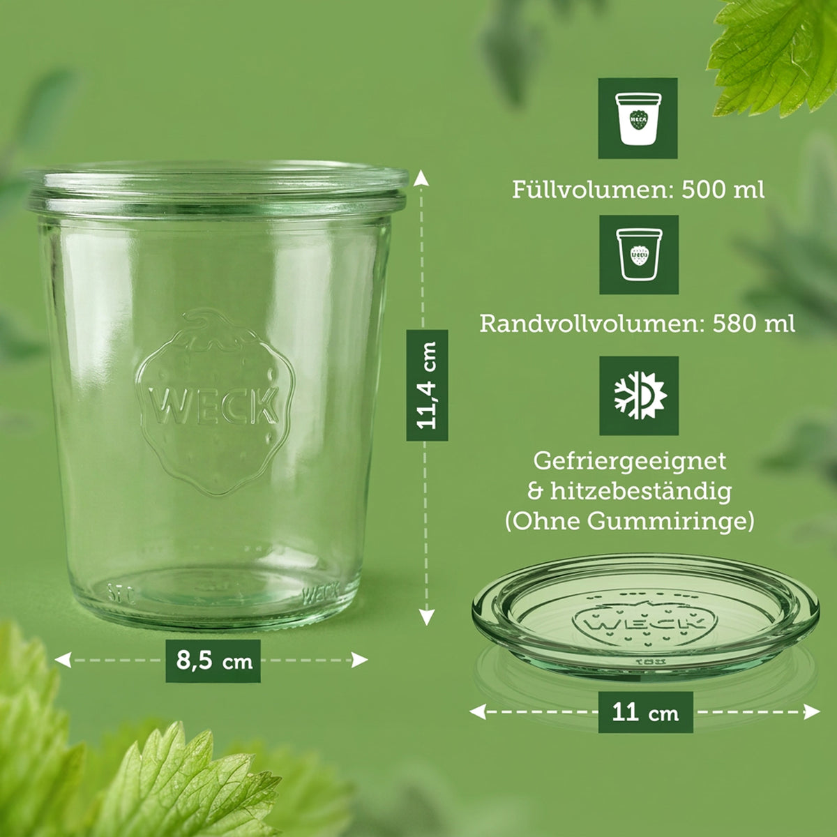 Sturzglas 500 ml mit Glasdeckel (6 St.) – WECK Online Shop